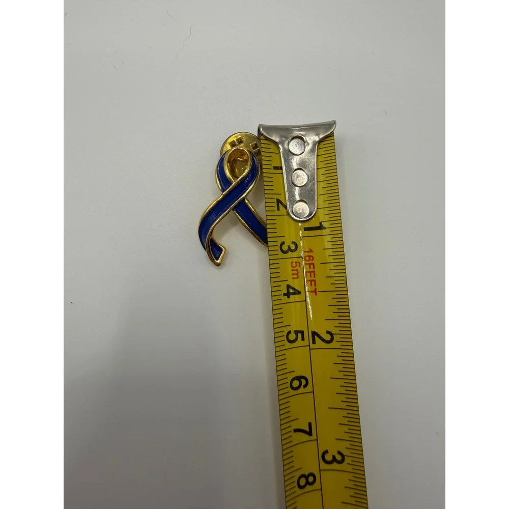 Blue Awareness Ribbon Pin Gold Tone Enamel Lapel Hat Pin Support Accessory